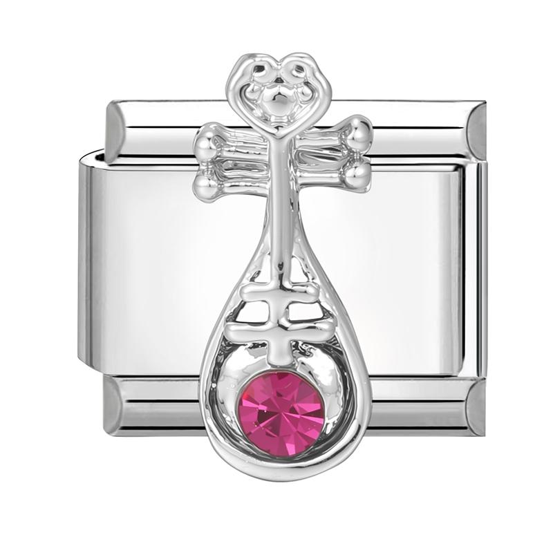 Shiny Zircon Bow Knot Cherry Heart Butterfly Pendant Italian Charm Links Fit 9mm Stainless Steel Bracelet Women DIY Making Gift