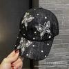 Lace rhinestone butterfly baseball cap children's summer outdoor shading breathable sun protection cap fashion duck tongue sun hat