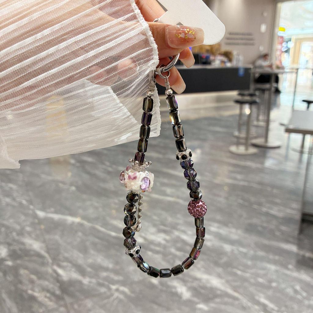 Crown Tassel Phone Chain Lanyard with Wrist Charm & Short Neck Strap for Women