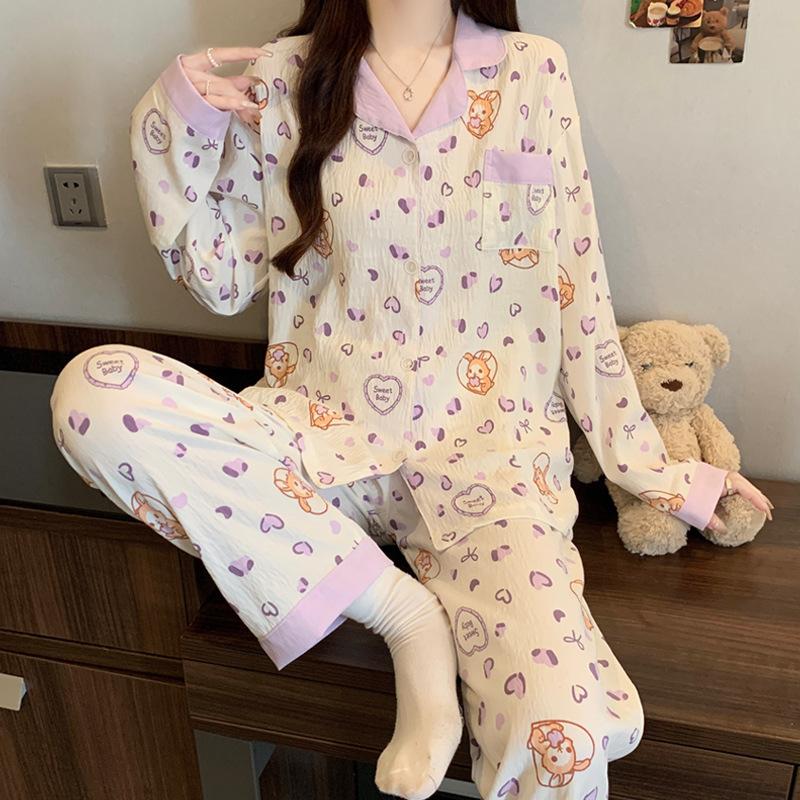 Elegant And Simple Natural Style Pajamas Women'S Autumn Flowers Long-Sleeved Fashion Loungewear Cloud Cotton Suit