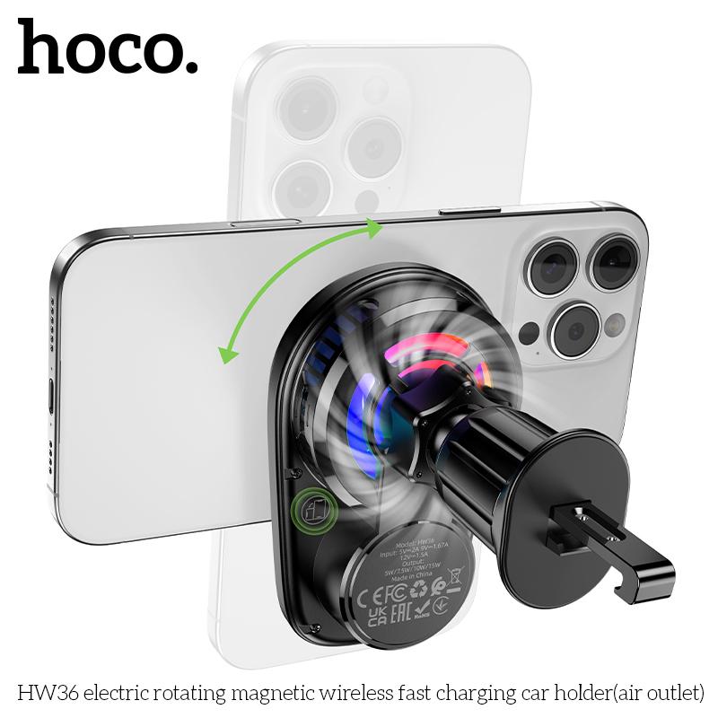 Hoco HW36 15W MagSafe Car Wireless Charger, Electric Rotating Air Vent Phone Mount