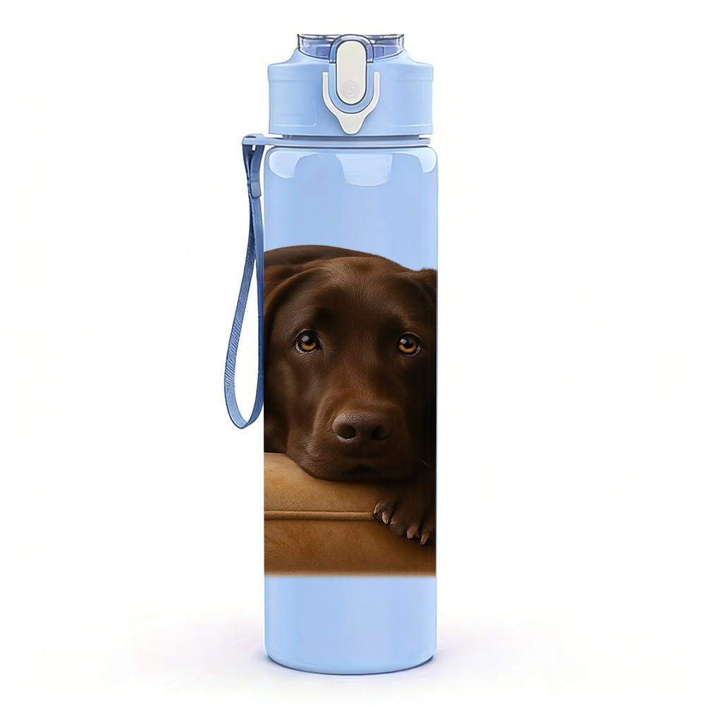 1 PZ Cane Marrone Scuro Sdraiato 750ml Plastica Colorata Borraccia Sportiva Tappo a Flip con Cannuccia Antigoccia Adatta per Sport Ufficio Uso Domestico
