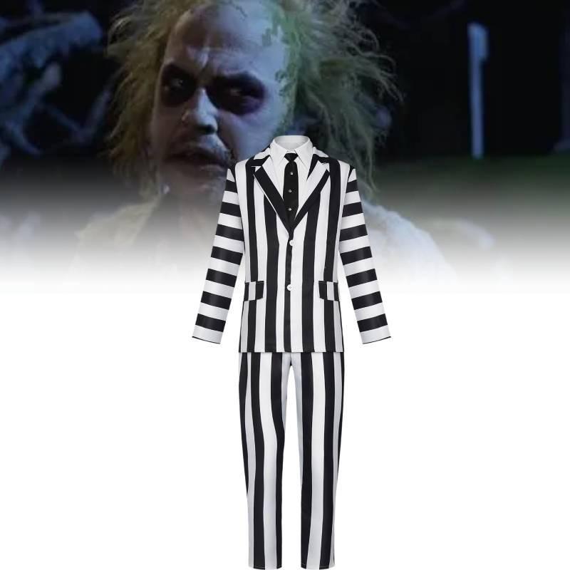 Strepitoso Completo Completo a Strisce di Michael Keaton Costume Cosplay di Halloween