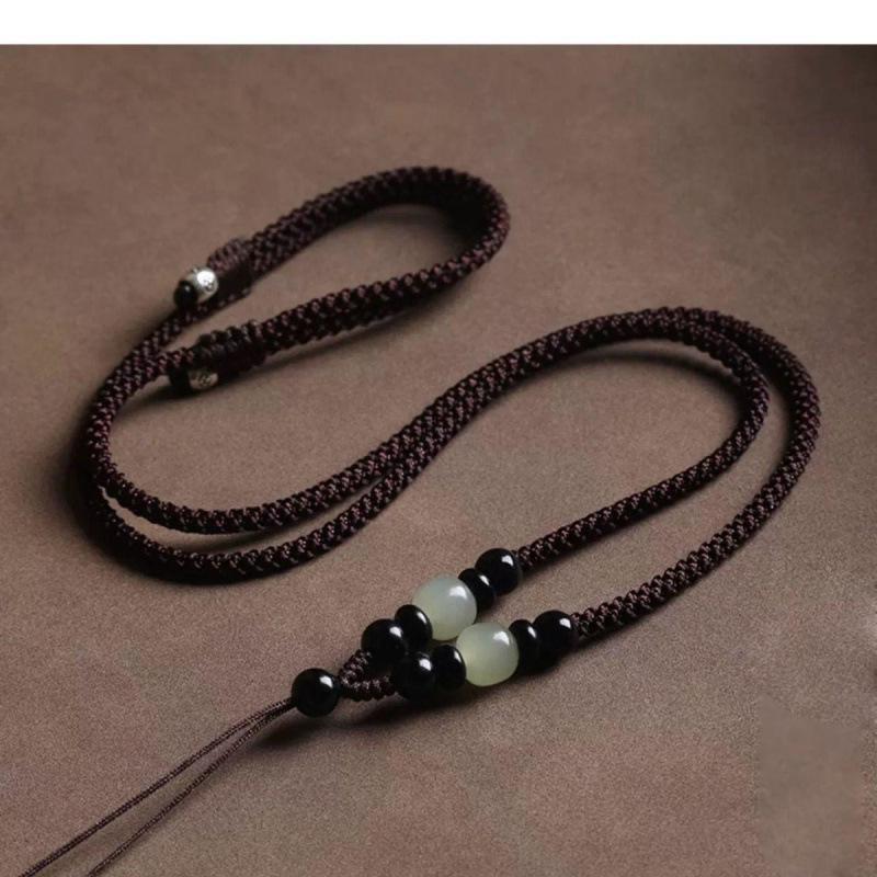 Adjustable Hetian Jade Pendant Lanyard for Men & Women - Red, Black, Brown Necklace Cord