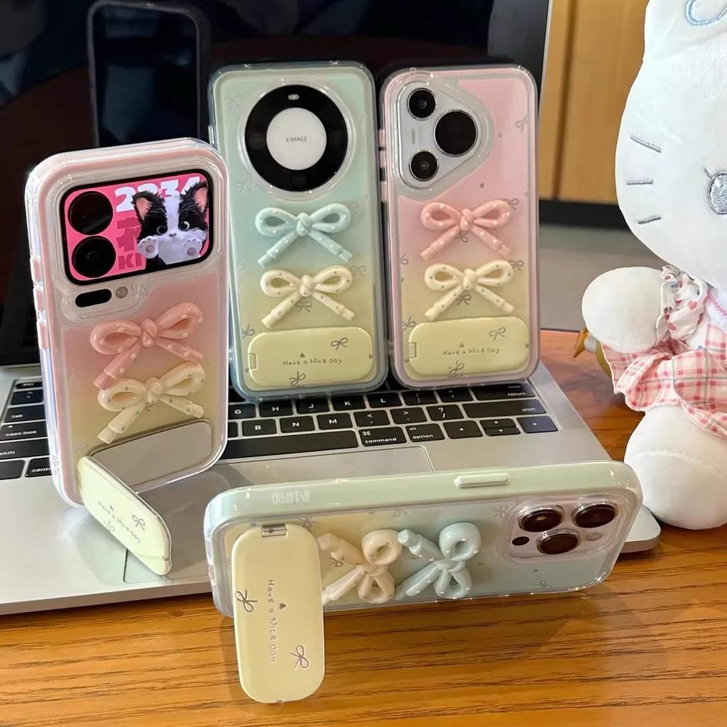 Gradual change bow new models applicable to Apple 17Promax mobile phone case girl iPhone16/15/14 cute