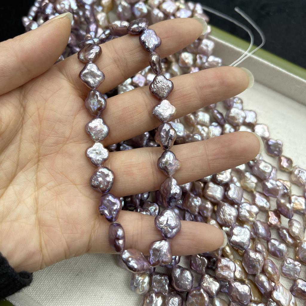 1String, Purple Natural Freshwater Pearl, Handmade Four-Leaf Clover Pearl Beads for Jewelry Making DIY Necklace Accessories, Mother's Day Gift 36cm