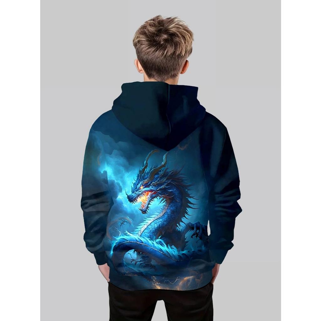 Boys' 3D Printed Casual Pullover for Spring, Autumn, Winter, Long Sleeved Sportswear, Boys' Outdoor Casual Hoodie Top