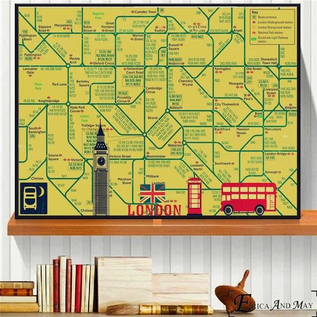 

Карта метро Нью-Йорка и Лондона, винтажный настенный художественный холст, постер для домашнего декора, постеры и принты, декоративная картина без рамы 21cm×30cm NoFrame