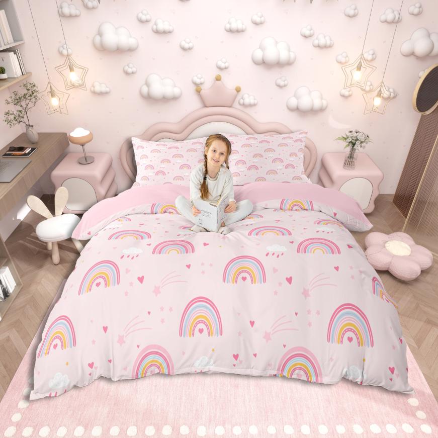 Homewish Kawaii Axolotl Duvet Cover SetCartoon Animal Bedding SetColorful Splash Ink Bed Set For Girls