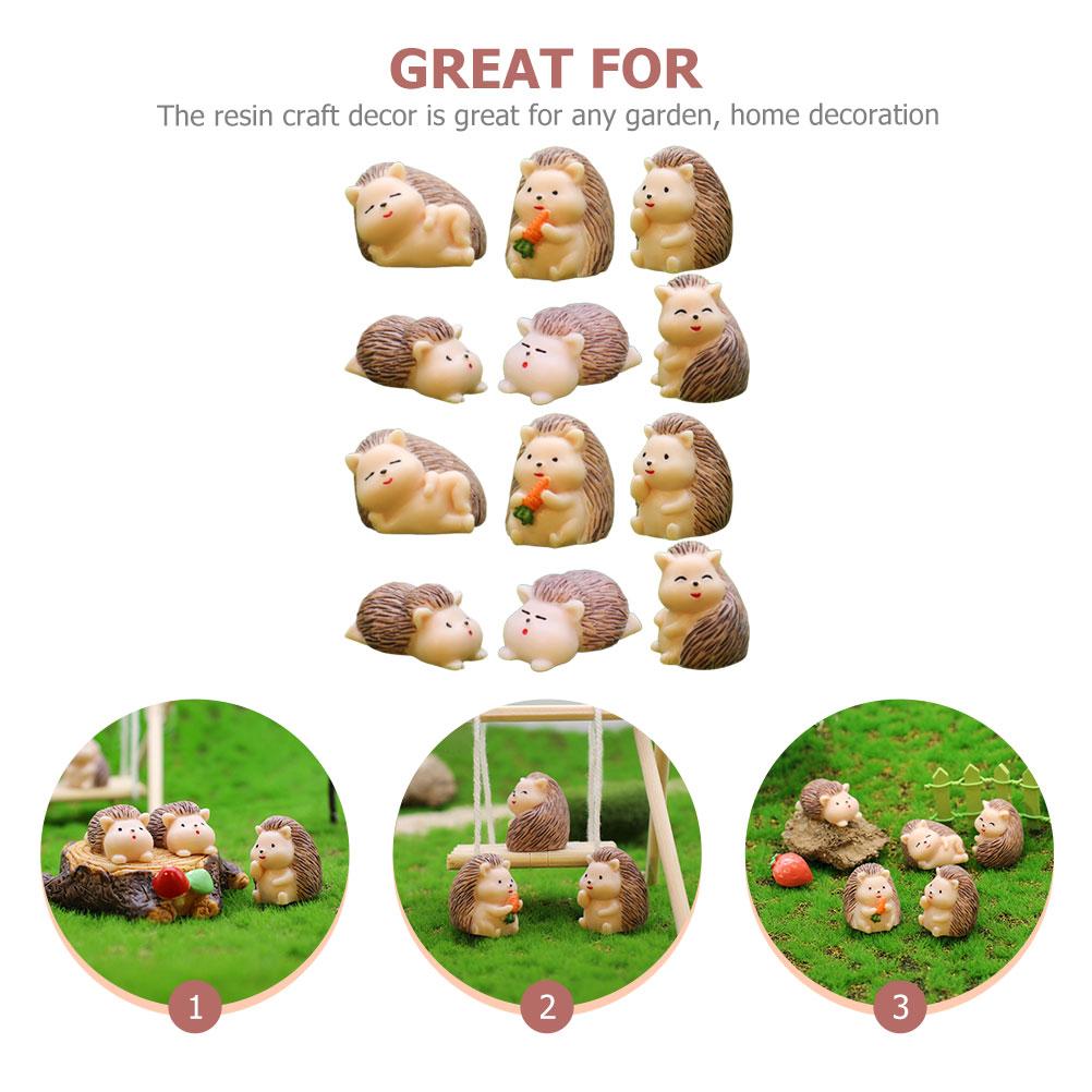 12 Pcs Mini Simulation Hedgehog Ornament Resin Animal Decoration Adornment Statue Figurines