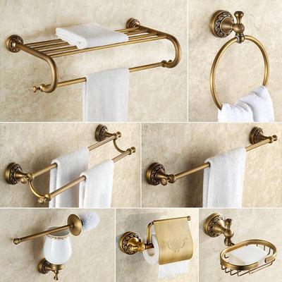 Ensemble de salle de bain ancien tout en cuivre à motif d'oiseaux: Porte-serviettes, Barre à serviettes, Porte-brosses à dents, Patère pour peignoir.