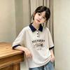 Girls' Cotton Color Block Short Sleeve Polo Shirt, Summer 2026 New Style, Medium/Large Kids' Loose Lapel T-shirt, Trendy.