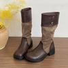 Stylish niche splicing pleated stacking boots women's thick-soled thick-heeled boots knight boots thin tall locomotive boots