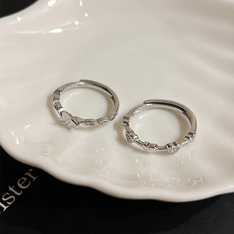 Elegant Silver Adjustable Open Ring For Women With Unique Insect And Heart Design