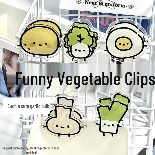 Adorable Cartoon Vegetable Memo Clips - Double-Sided PP Clips for Notes and Papers