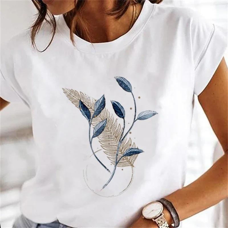 Women's Floral Plant Crew Neck Large Size Short Sleeve T-Shirt Women's Top