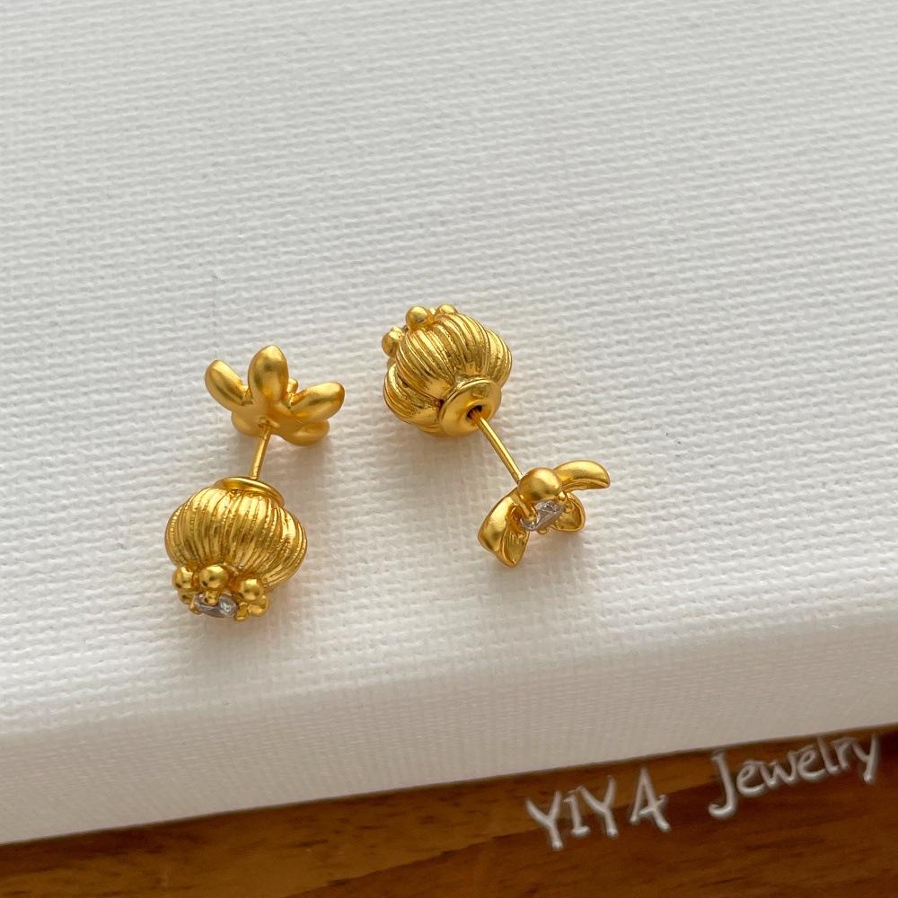 

French Metallic Flower Bud Fruit Hanging Dangle Earrings For Women Real Gold Silver Plated Copper Wedding Party Jewelry Gift