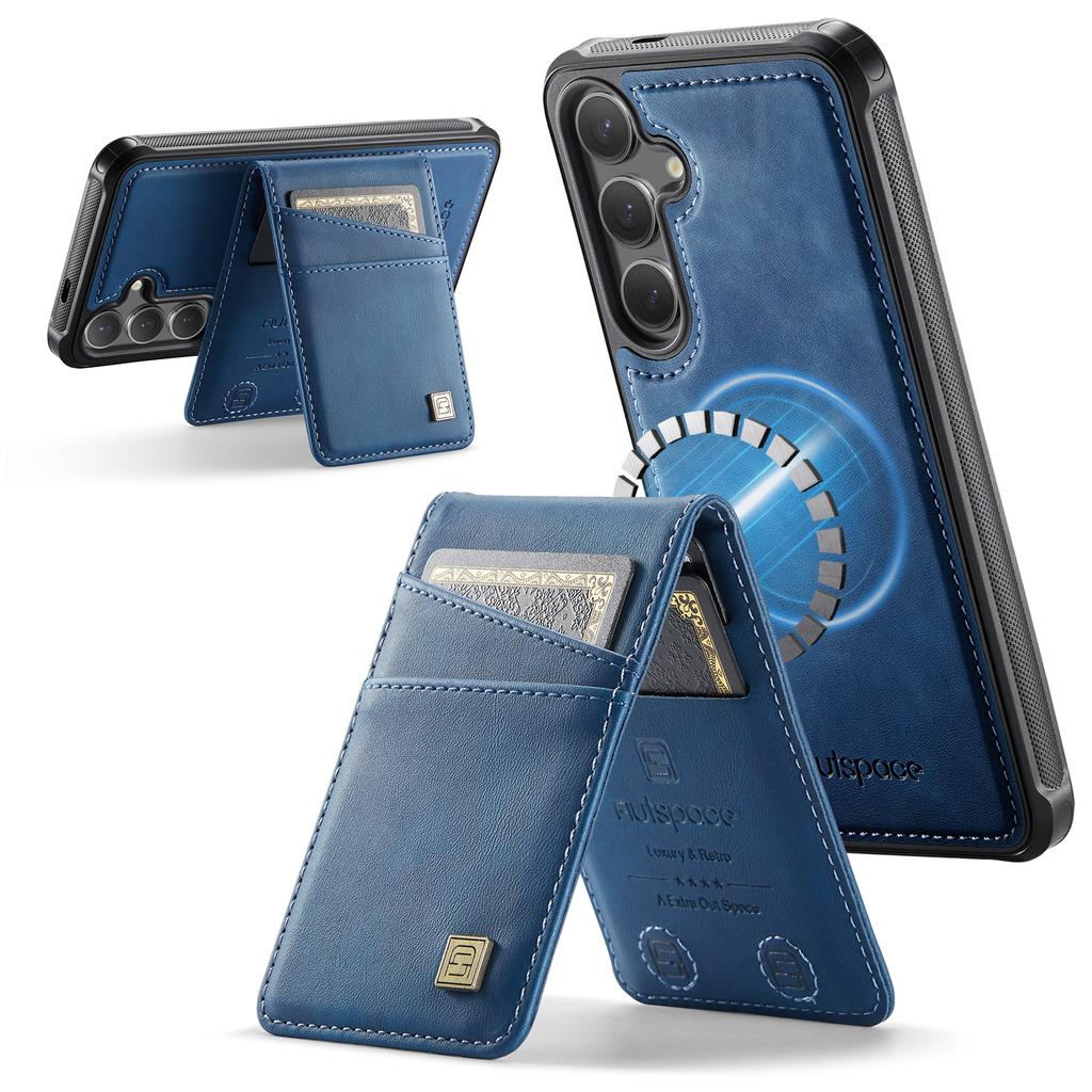 Für Samsung Galaxy S25+/Galaxy S24+ Hülle AUTSPACE A12 Leder-Rückseite mit magnetisch abnehmbarer Kartenhalterung Ständer