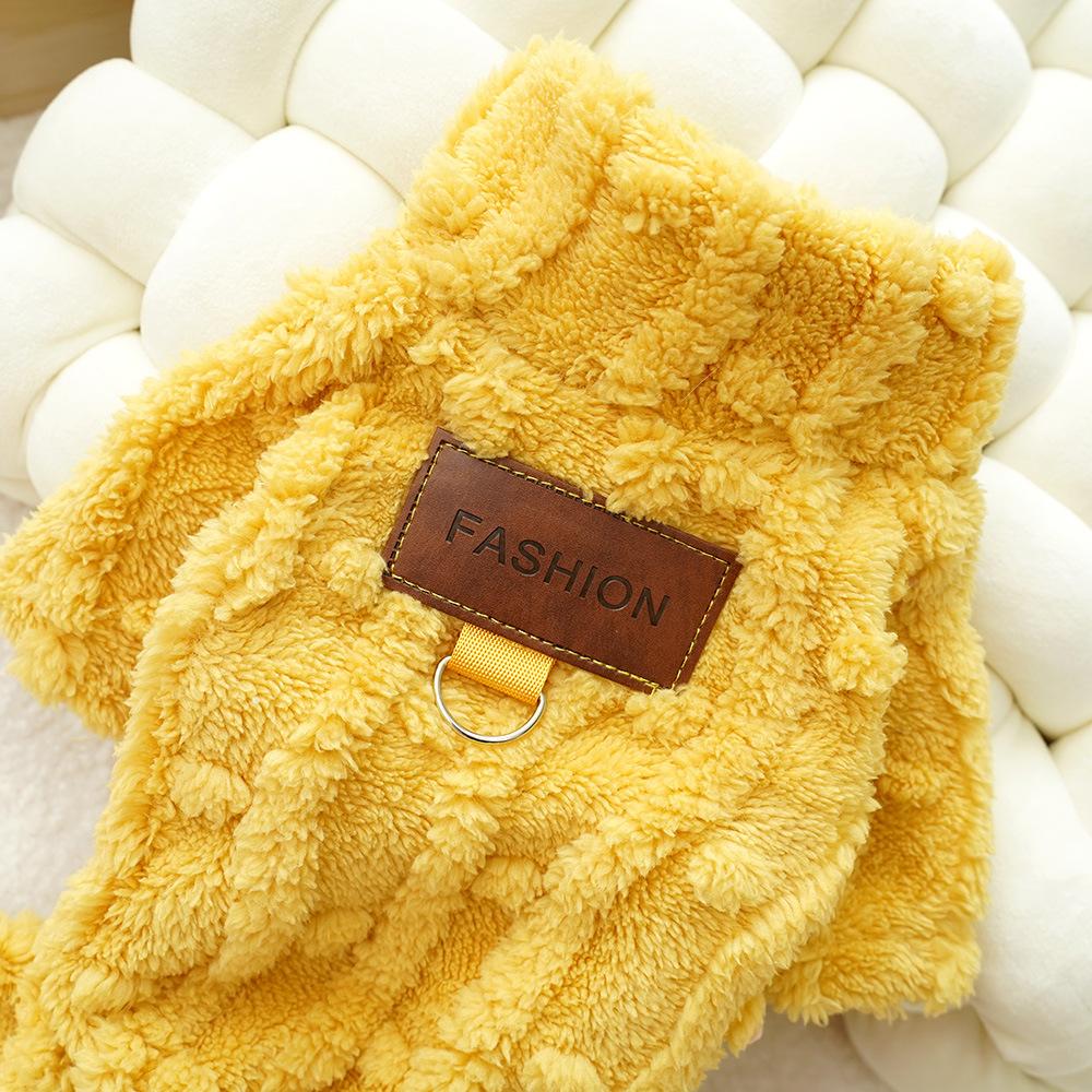 Autumn Winter Thick Fluffy 4-Legged Pet Pajamas for Small Dogs - Soft Warm Puppy Onesie with Fashion Tag (3 Colors)