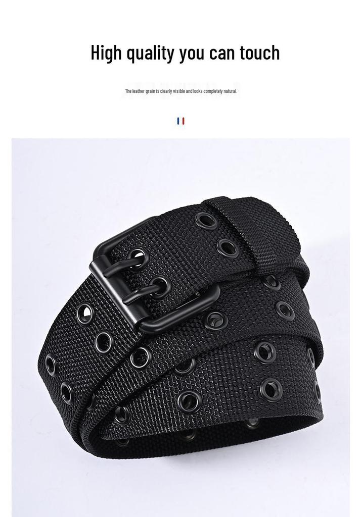 Men's Fashion Pin Buckle Leather & Nylon Woven Canvas Belt