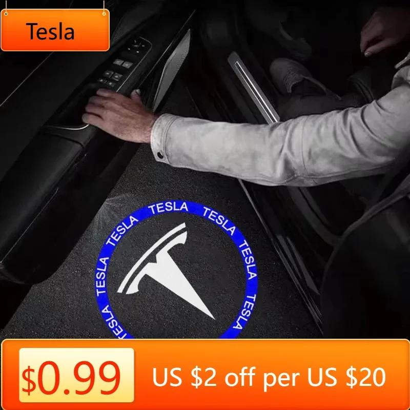 Sticker Tesla 2Pcs Car Door Projector Lamps Welcome Lights Accessories For Tesla Model 3 Highland 2023  S  X Y
