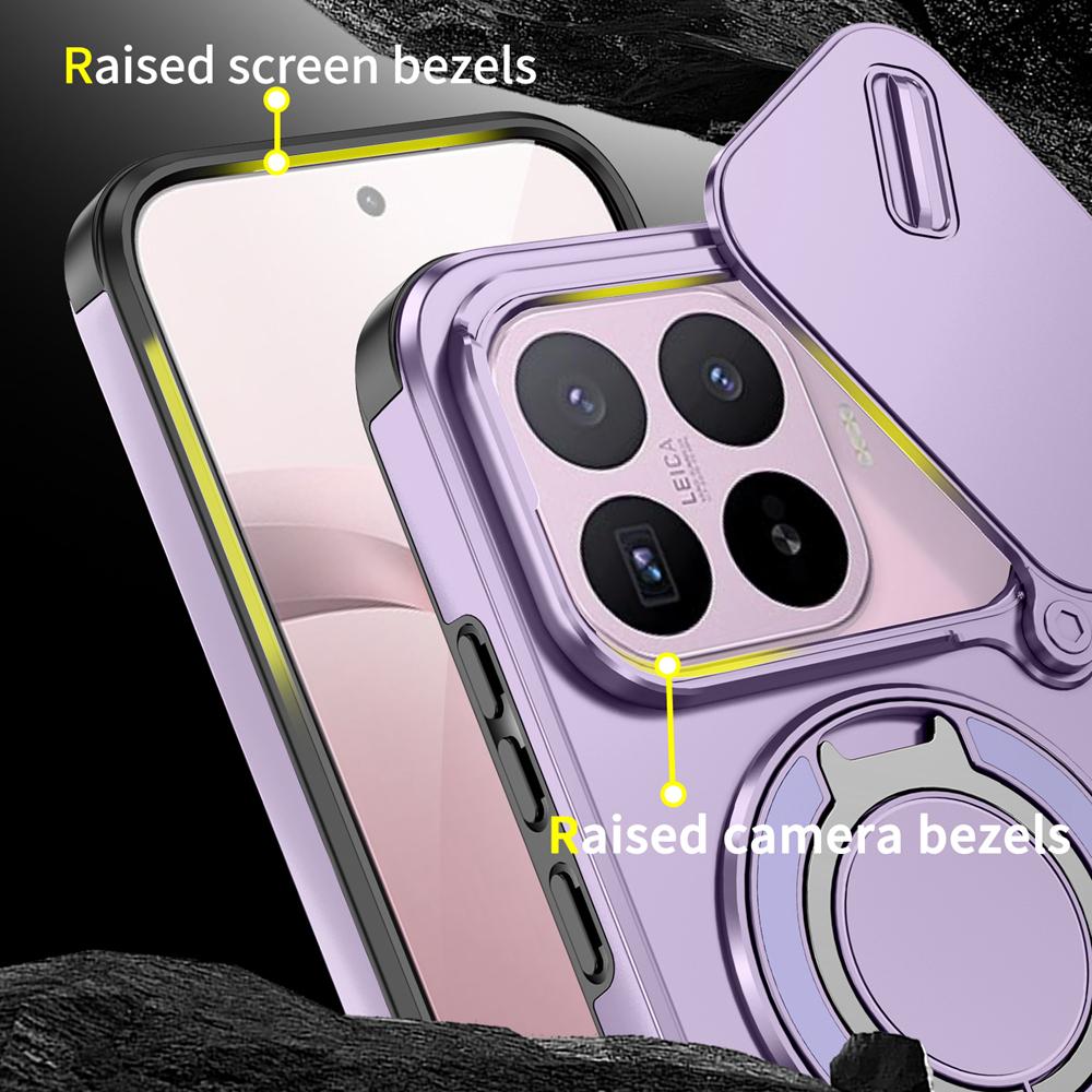 KEYSION 360° Rotating Ring Stand Phone Case for Xiaomi 17T 17T Pro 5G Slide Camera Protection Magnetic Shockproof Back Cover