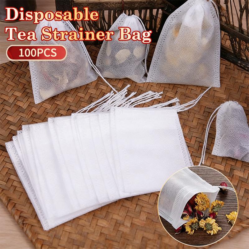 100Pcs Disposable Tea Bag Pouch Empty Non-Woven Fabric Drawstring Bag For Tea Infuser Spice Loose Coffee Seal Filter Mesh Bag