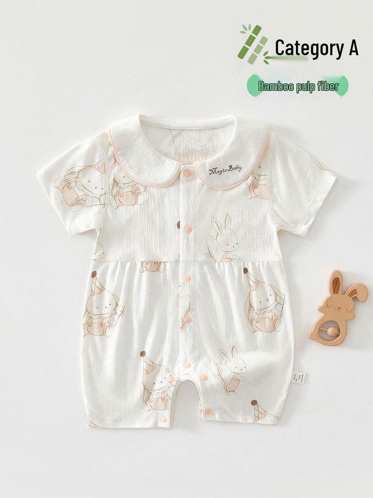 Newborn Summer Bamboo Bodysuit: Breathable Short Sleeve One-Piece Romper