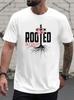 Black T-shirt with "ROOTED IN CHRIST" Graphic - White Tree Design