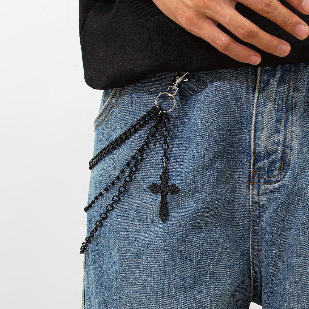 Zinc Zinc Zinc Alloy Punk Belt Chain Tassel Tassel Jeans Chain Punk Cross Waist Chain  Male