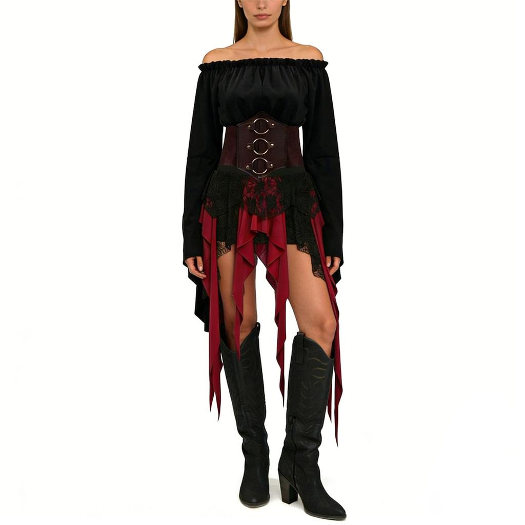 Piratenkostüm Damen Outfits Renaissance Korsett Steampunk Rock Oberteil Piratenzubehör Vollständiges Halloween Kostüm