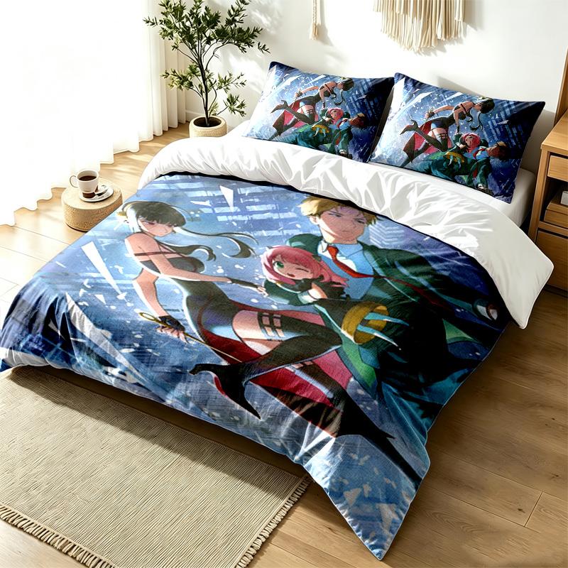 Spy x Family 3pc Duvet Cover Set Simple Modern Bedding Set Wrinkle Resistant Soft Fabric All Season Use a perfect gift