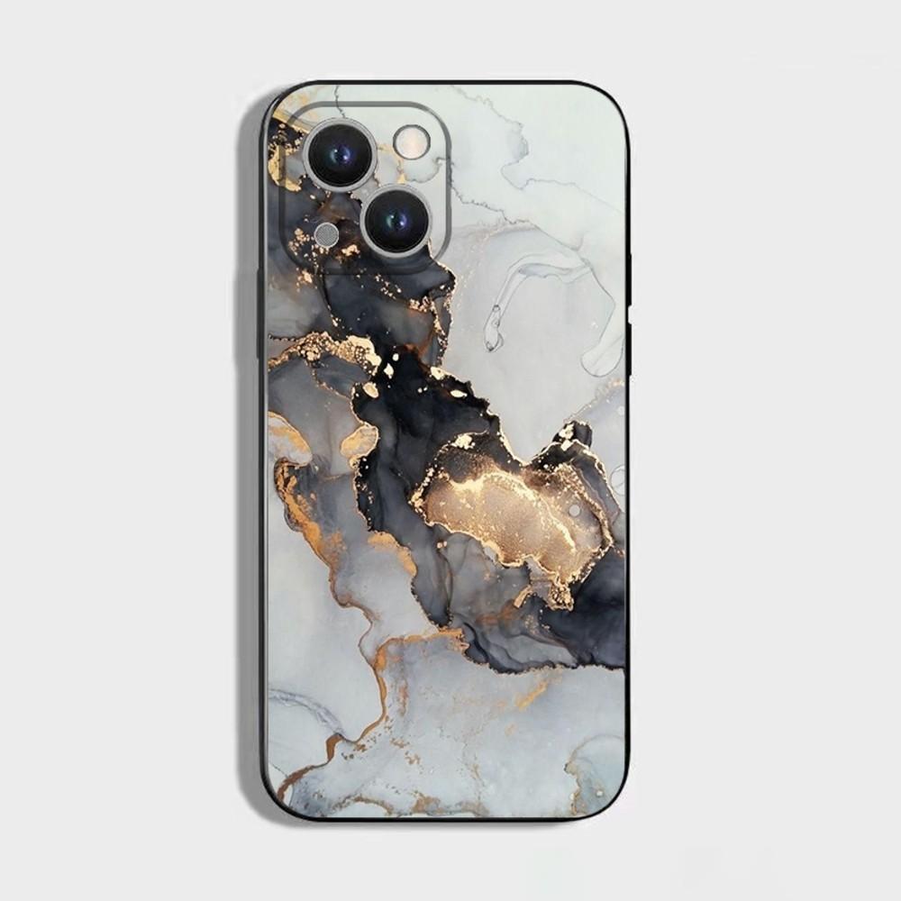 Black Gold Marble Pattern Phone Case For iPhone 16 15 Plus 14 13 Pro Max 12 Mini 11 X XS XR 7 8 8Plus Black Soft Phone Coque