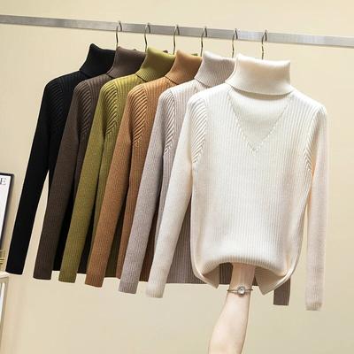 Autumn Thick Turtleneck Soft Sweater Fashion Casual Knitted Long Sleeve Bottom Pullover Women Jumper Vintage Tops Elegant 28748