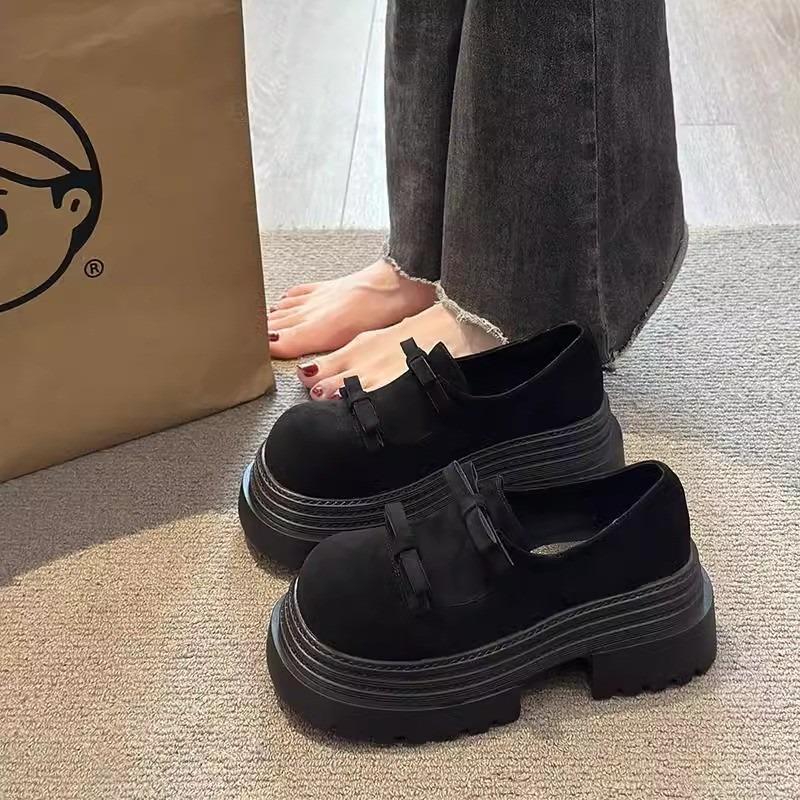 Retro Good-looking Versatile Platform Small Leather Shoes Women's Spring New Big Head Bow Deep Mouth Single Shoes