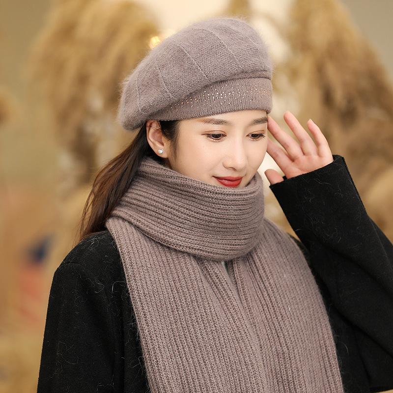 Hat Women's Autumn and Winter Warm Versatile Wool Hat Fleece Knitted Hat Tide Cycling Ear Protector Beret