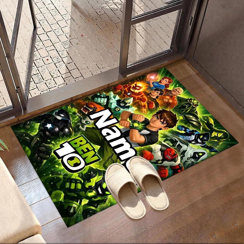 Custom Name Personalized Ben 10 Cartoon Print Carpet, Versatile Home Decor Rug, for Playroom, Apartment, Balcony, Entryway, Hallway Gift