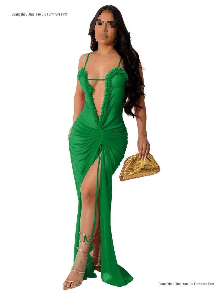 Sexy durchsichtiges Netzkleid mit hohem Schlitz für Damen