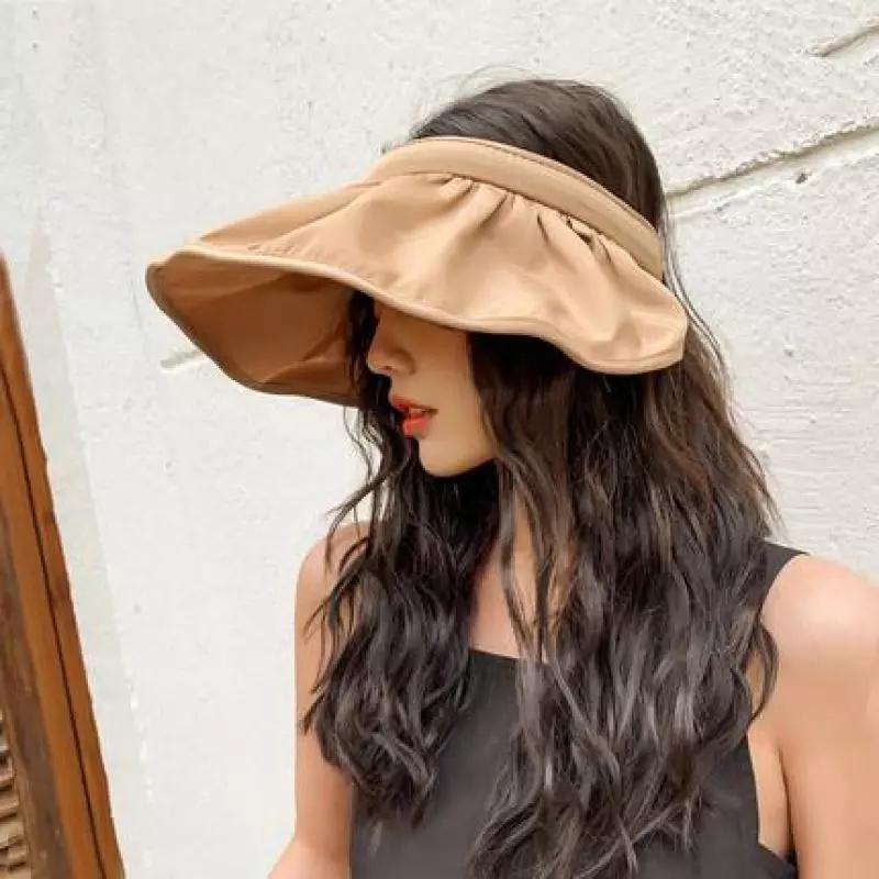 1 adet yaz katlanabilir kadın boş üst Sunhat açık seyahat için uygun nefes alabilen rüzgar geçirmez Sunhat geniş büyük kabuk şapka