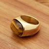 Fashion Punk Goldene Farbe Tigerauge Braune Steine Ringe Für Männer Frauen Klassische Einfache Edelstahl Stein Ring Partei Schmuck