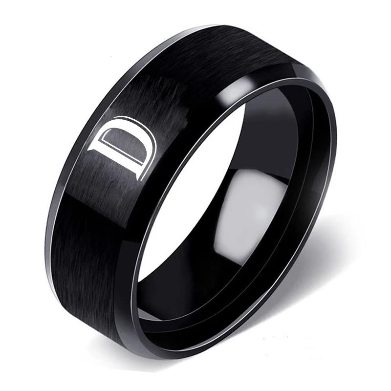 8MM Personalizovaný prsten s iniciálou Vygravírujte písmeno A až Z Nerezový signetový prsten Hladký prsten Módní šarm Šperky Doplňky