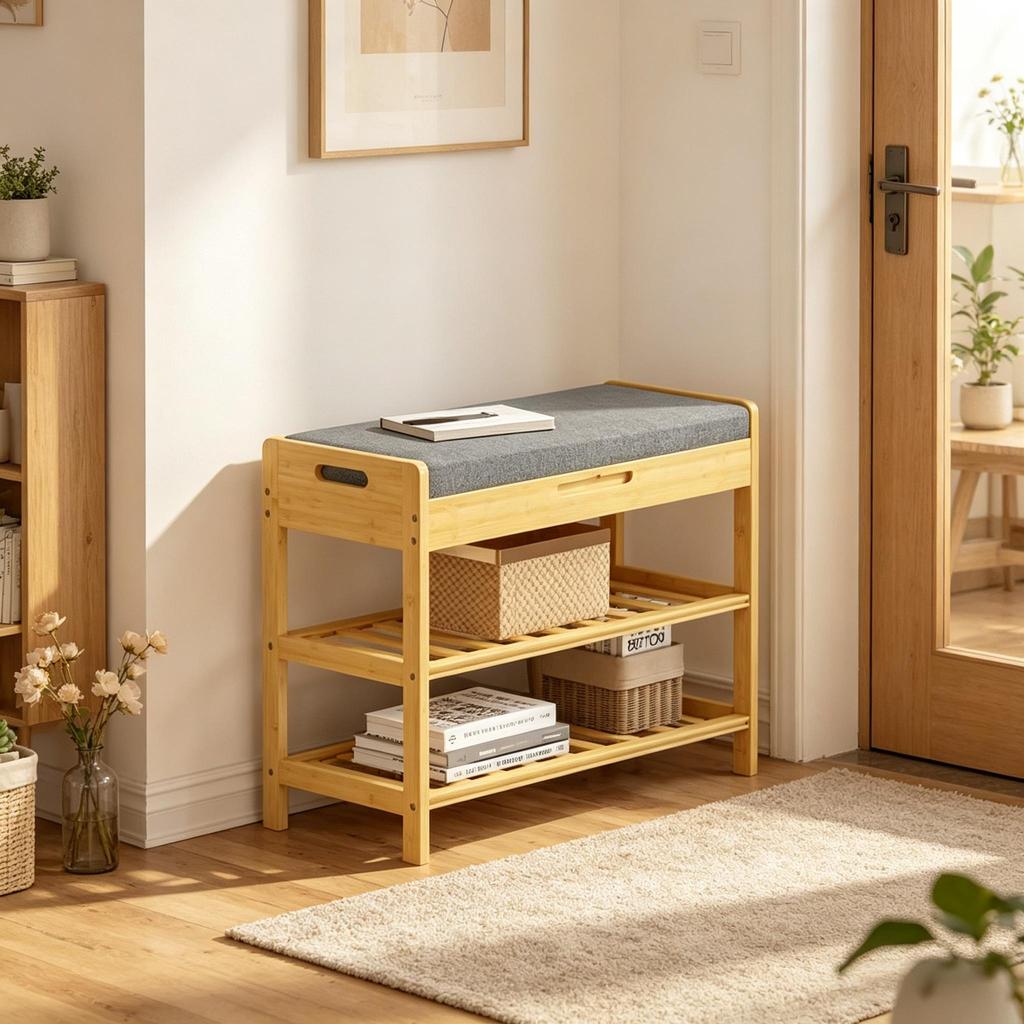 Shoe Bench with Soft Seat, Corner Storage Bench, Shoe Rack with Hidden Compartment (only with Shoe Bench)