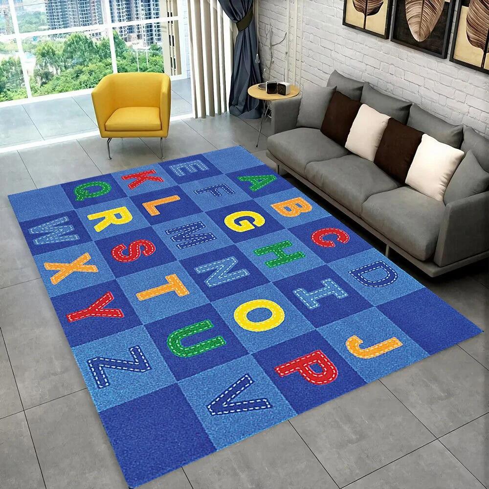 Alfombra con alfabeto de dibujos animados ABC para niños gateando, para sala de juegos, educación temprana, para sala de estar, dormitorio, sofá, antideslizante.