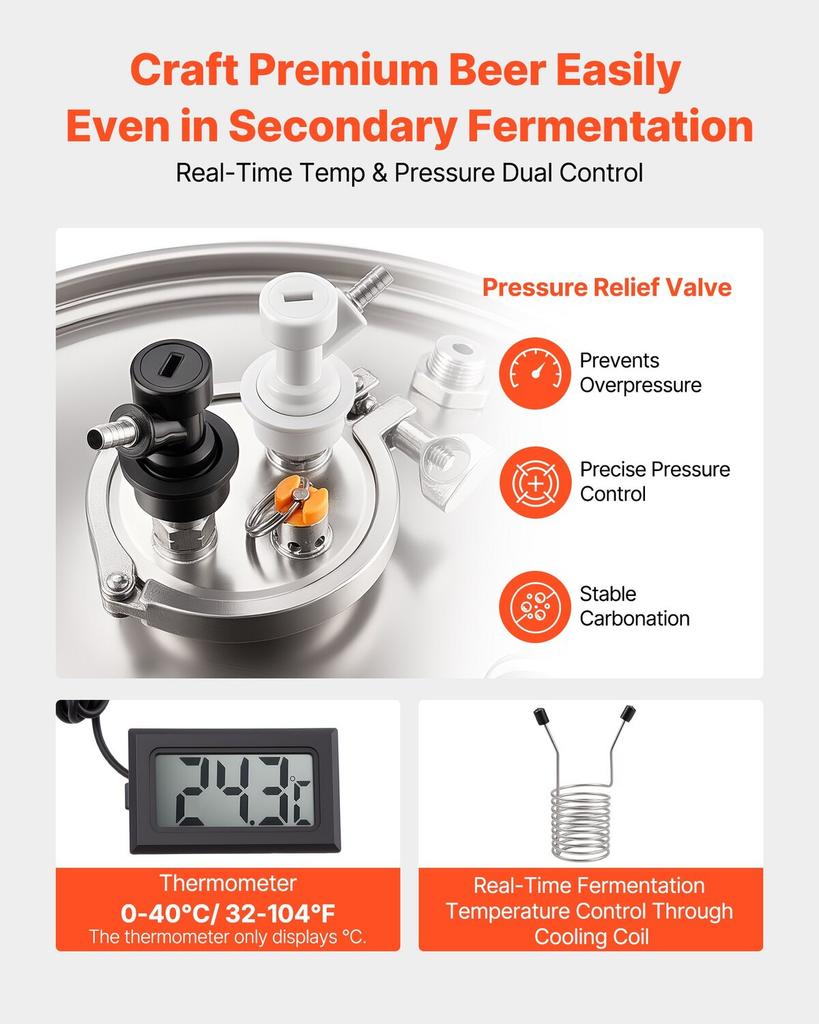 Stainless Steel Conical Fermenter, 16 Gal/60L Home Brewing Fermenation Tank, Brew Bucket Fermentor with Conical Bottom, 3 Caster Wheels, Lid, Handle &