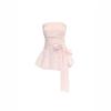 Especially Beautiful Waist Pinched Pink Striped Tube Top Women's Summer Lace-up Waist Thin Girl Off-the-shoulder T-shirt