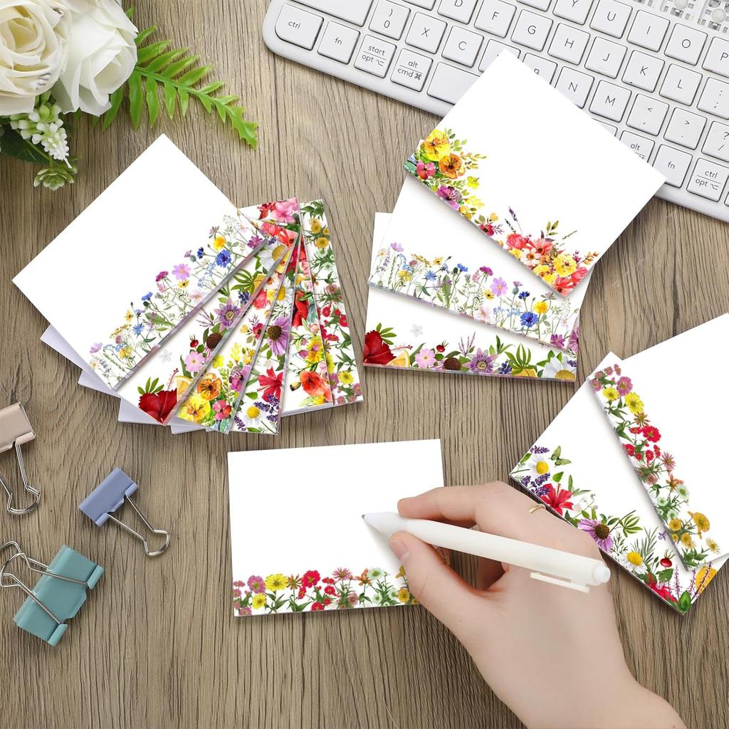 Janlaugh 12 Pads Wildflower Sticky Notes Summer Sticky Memo Pads Self Stick Flower Office Supplies Wildflower Party Favors Adhesive Notepad for