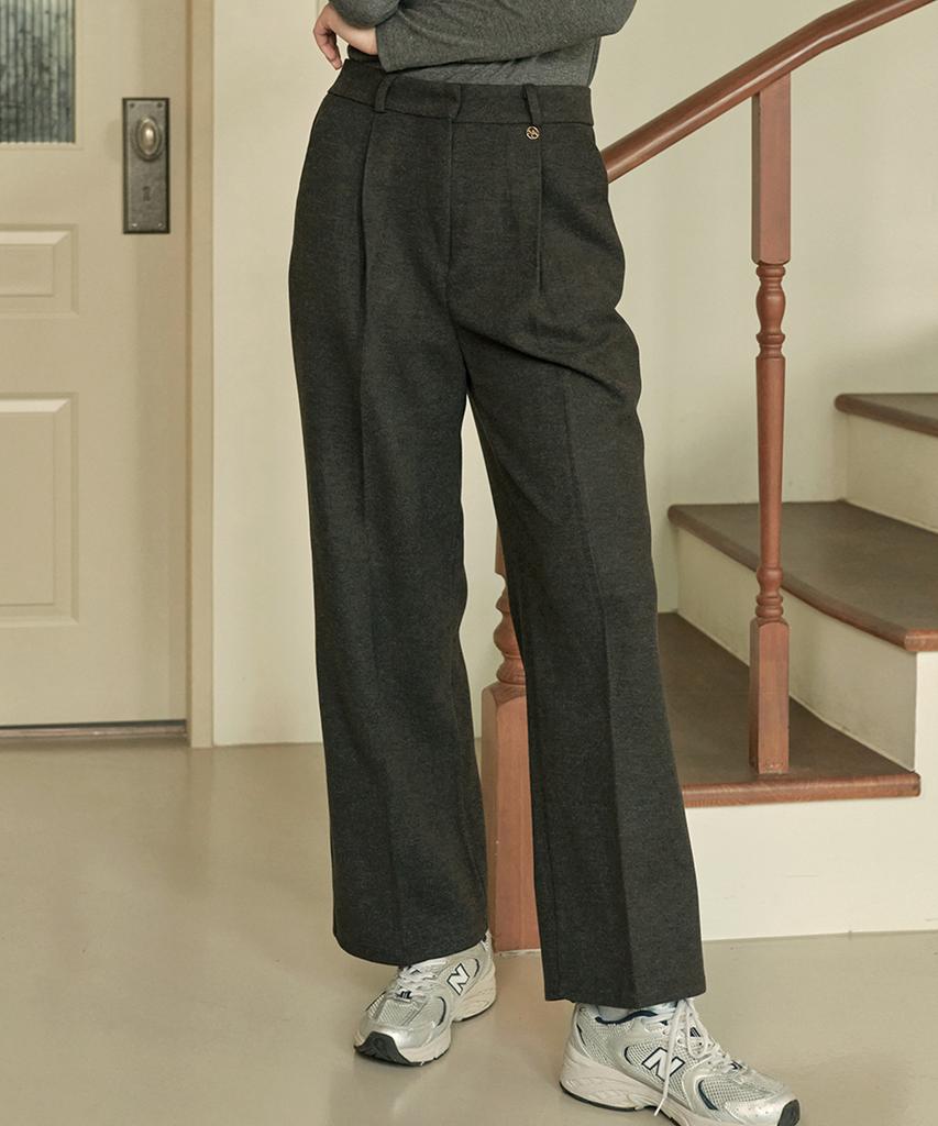 MICANE Serin One-Pleat Wide Slacks Charcoal