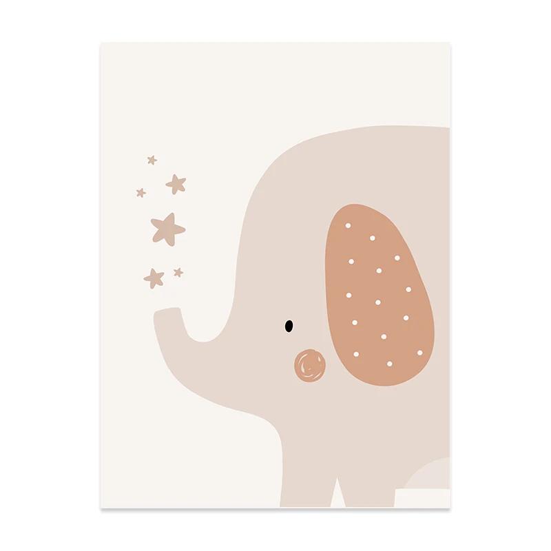 Boho Cartoon Elephant Heart Nursery Wall Art Poster Print Canvas Painting Picture Kids Room Baby Girls Bedroom Home Decor Gift