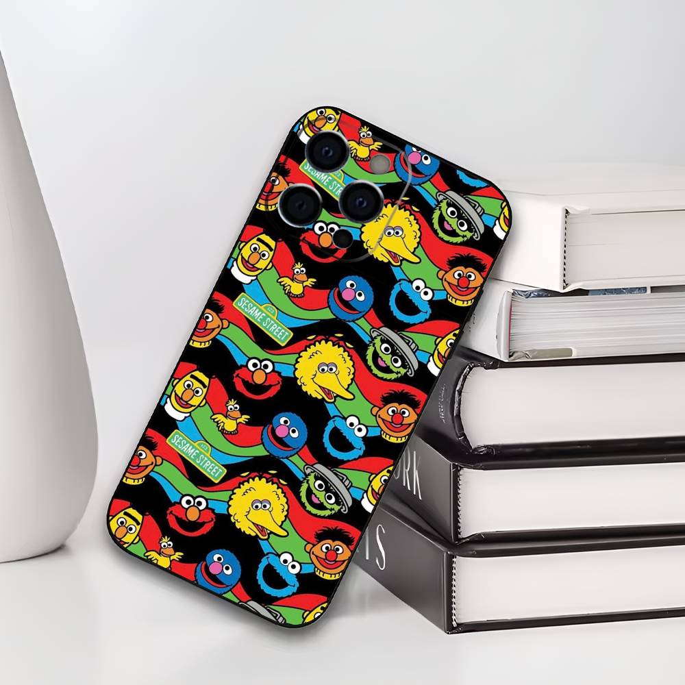 

S-Sesame S-Street C-Cookie Elmo Phone Case For iPhone 17,16,15,14,13,12,11 Plus,Pro Max,XS,Soft Black Cover iPhoneXSMAX