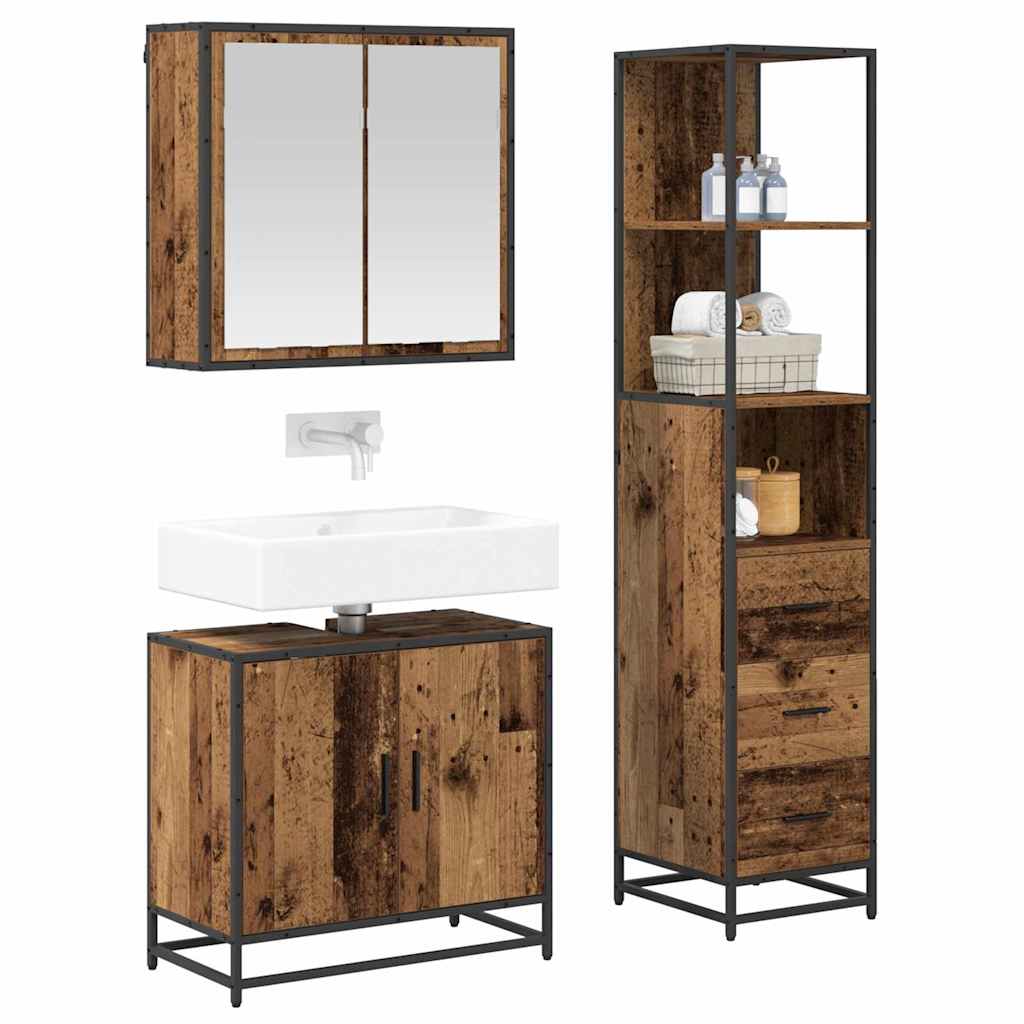 Bathroom Furniture Set with Drawers 3 Pcs Reclaimed Wood Effect Particleboard